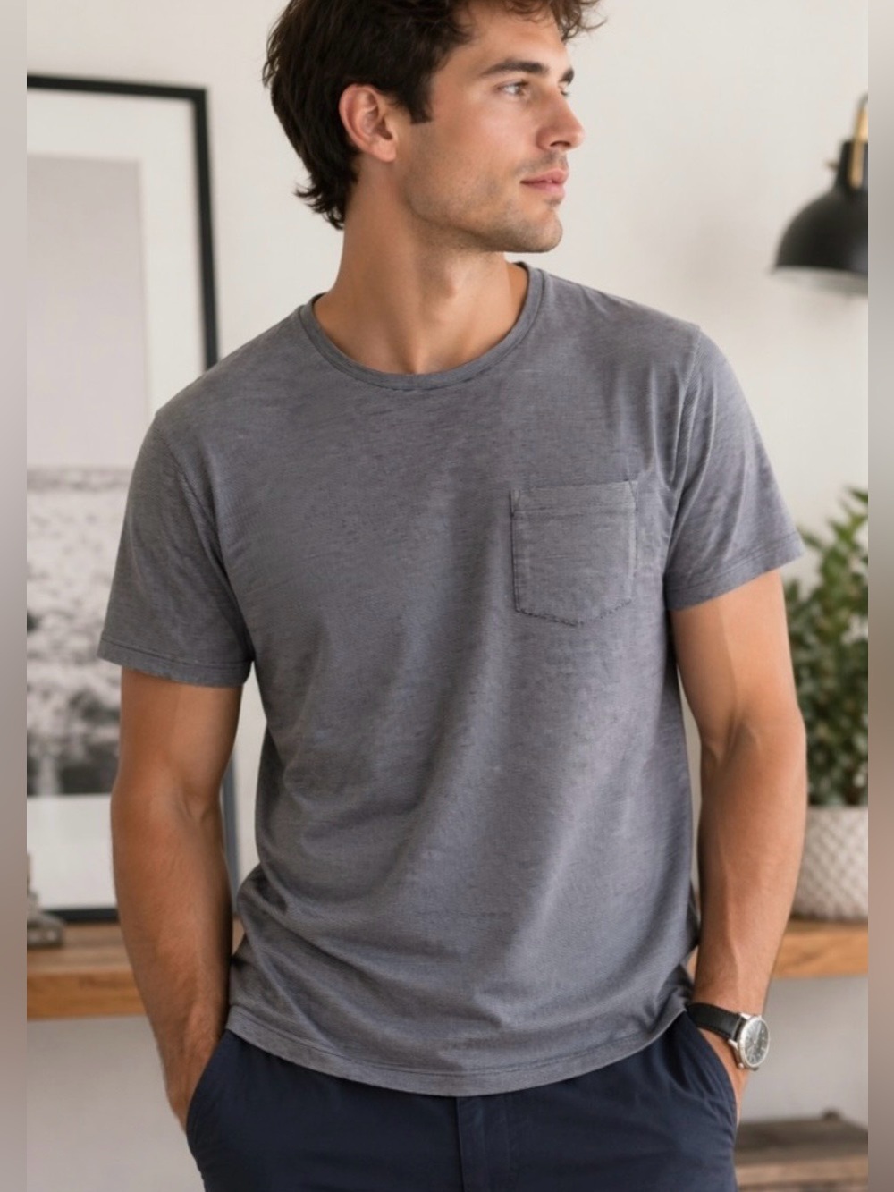 Bombas Pima Cotton Pocket Tee Medium Black White Stripe Crew Neck T Shirt